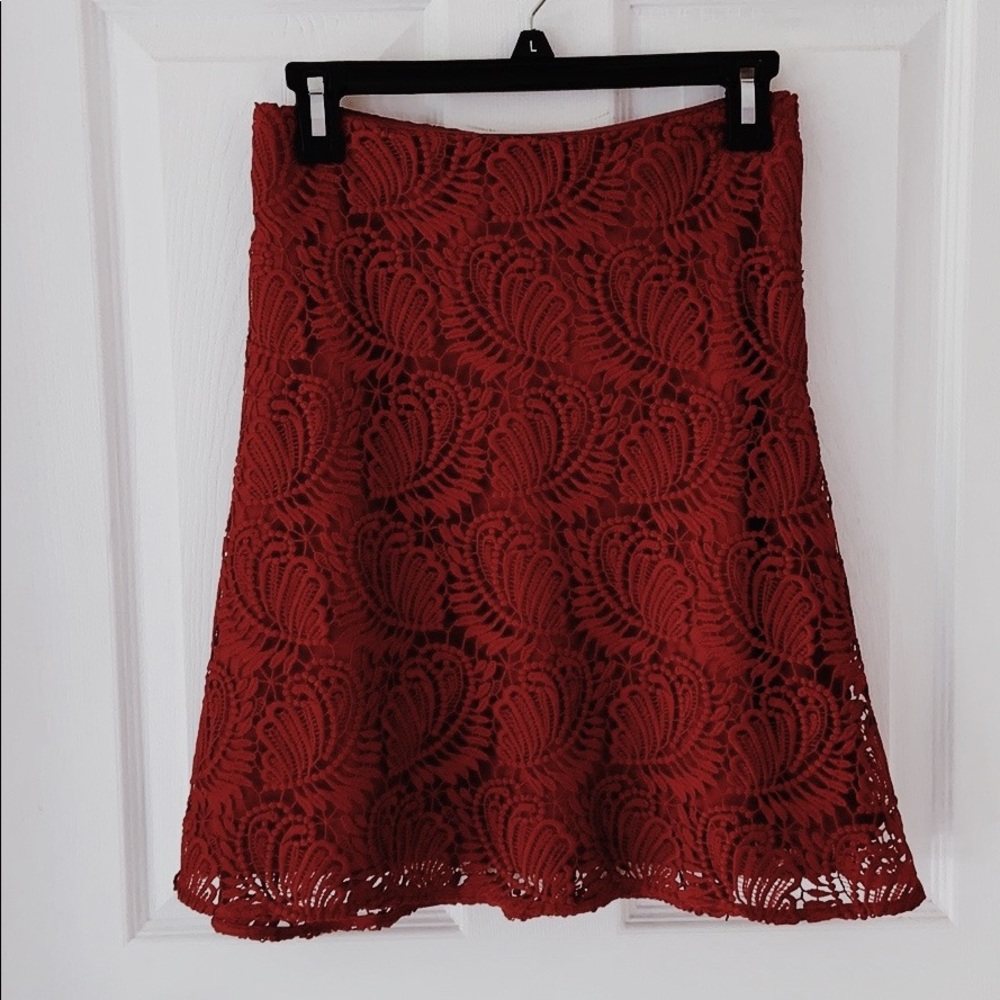 Loft Floral Print Skirt Petite Dark Red 00P